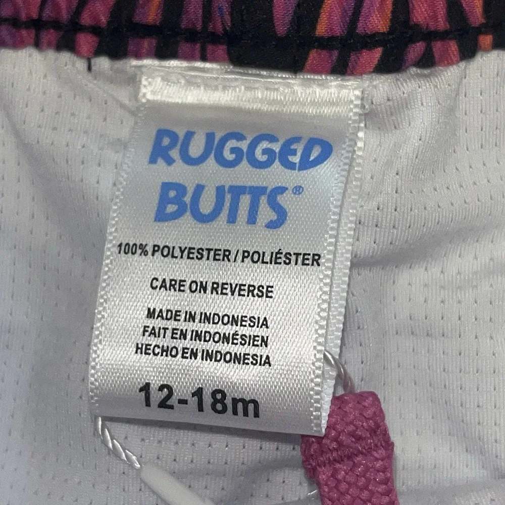 RUGGEDBUTTS Swim Trunks Boys Size 12-18 Mo Multicolor Tropical Print 50+ UPF NEW